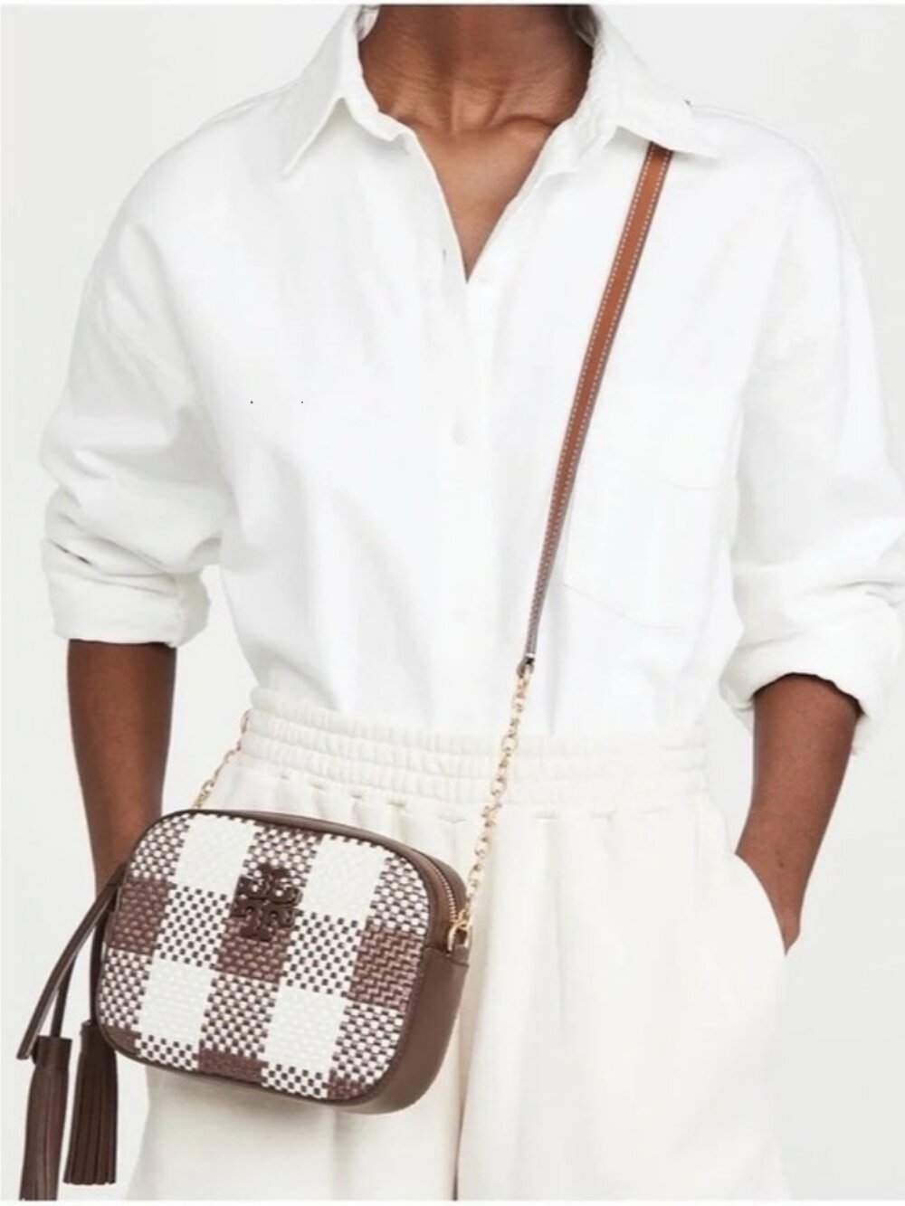 TORY BURCH McGraw Woven Plaid Camera Bag - Picture 2 of 12